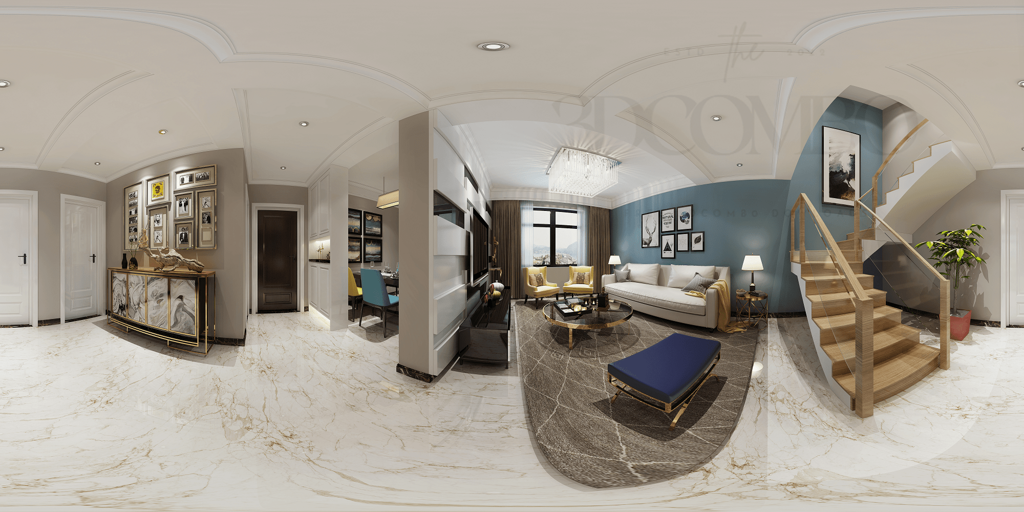 3D Model Living Room – Kitchen Interior Design Free Download H06