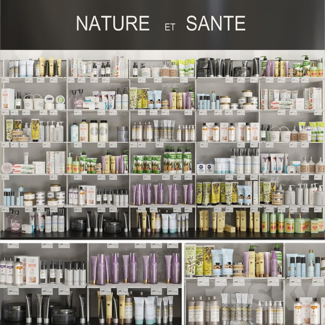 Large showcase in a pharmacy with cosmetics 3. Beauty salon