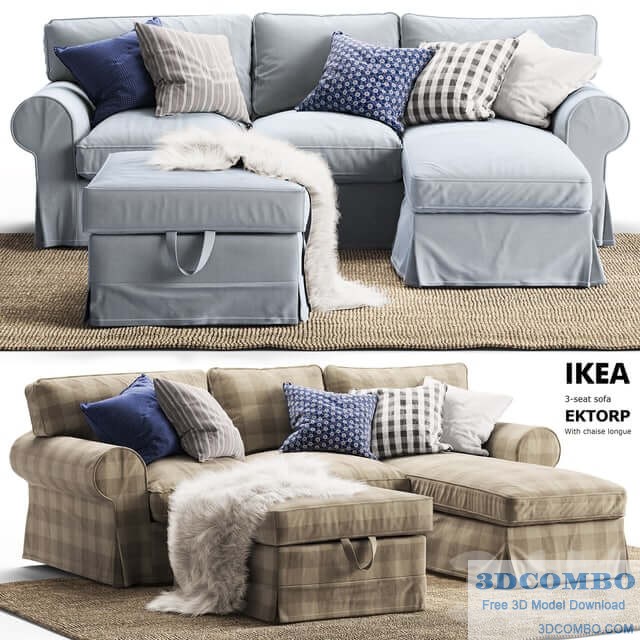 3-seat sofa EKTORP With chaise longue Ikea / Corner sofa EKTORP Ikea