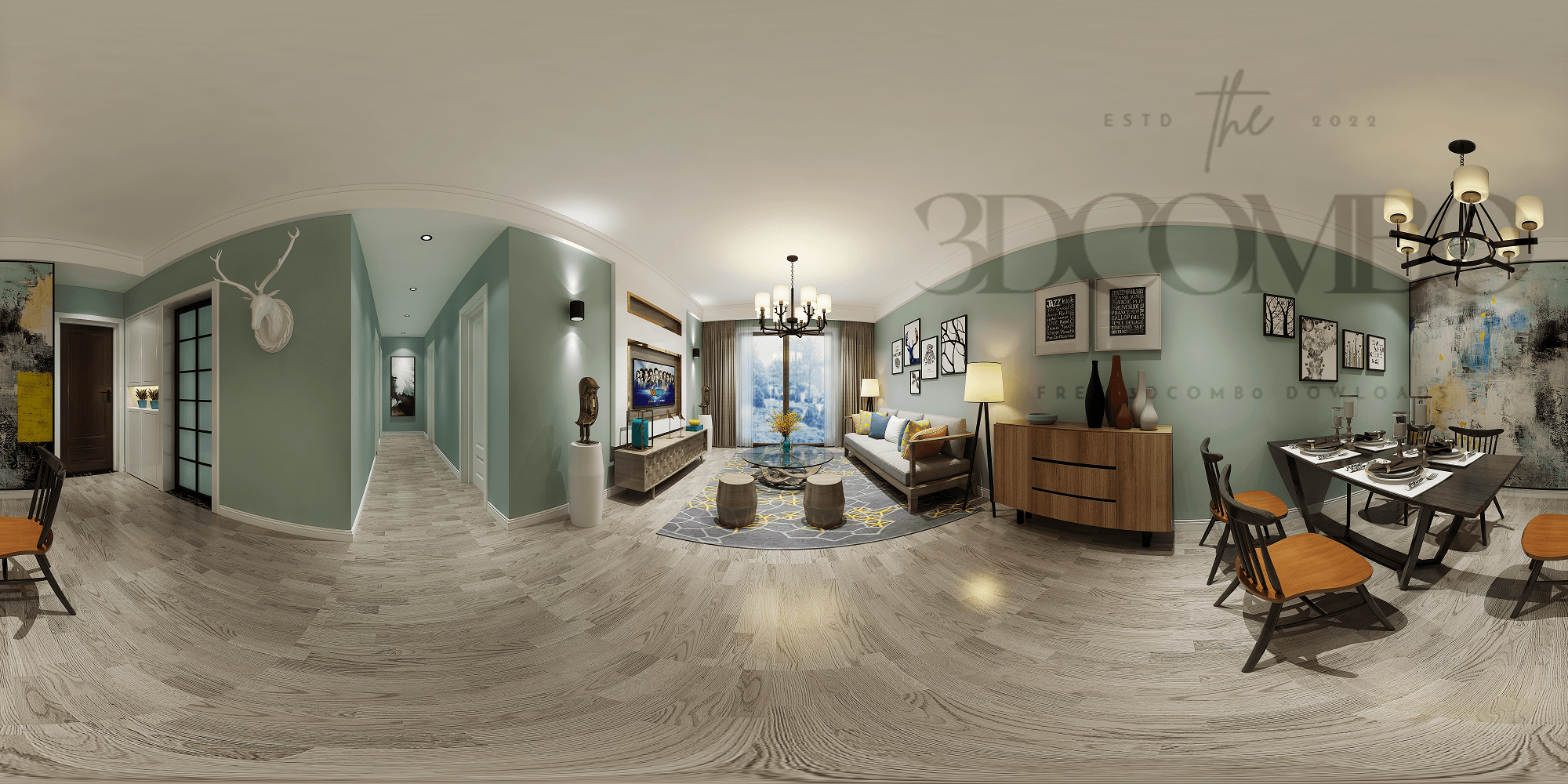 3D Model Living Room – Kitchen Interior Design Free Download H02