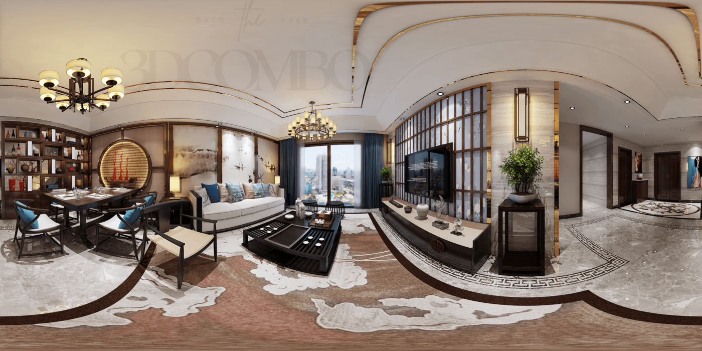 3D Classic Model Living Room – Kitchen Interior Design Free Download H05