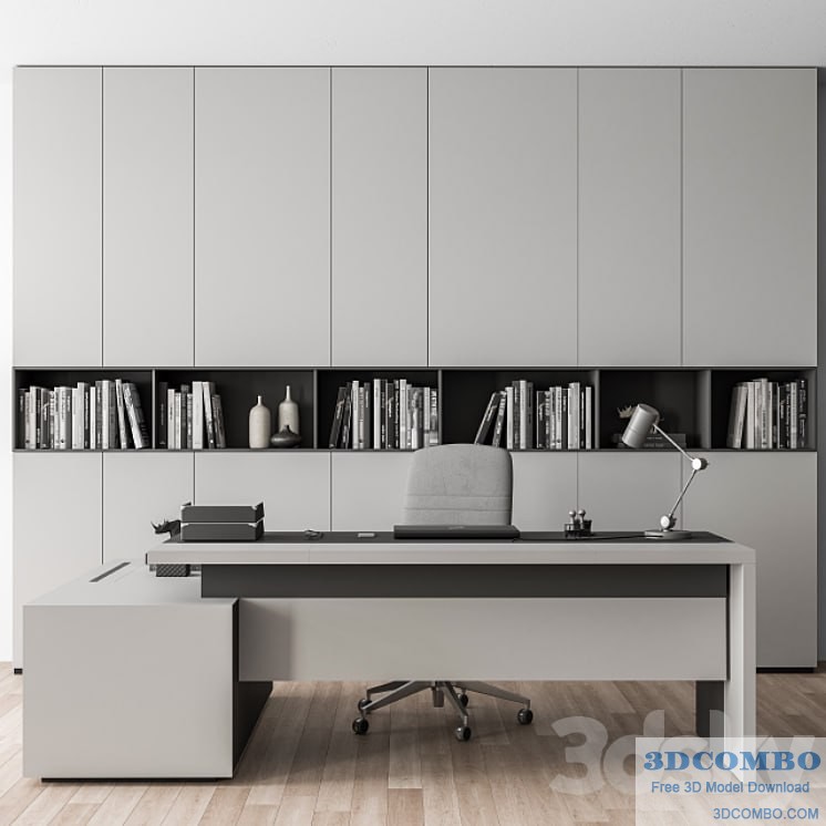 Boss Desk with Library Gray Set - Office Furniture 249