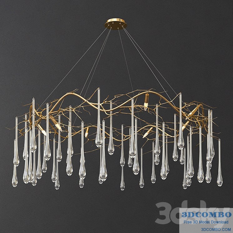 Brass and Glass Teardrop Chandelier