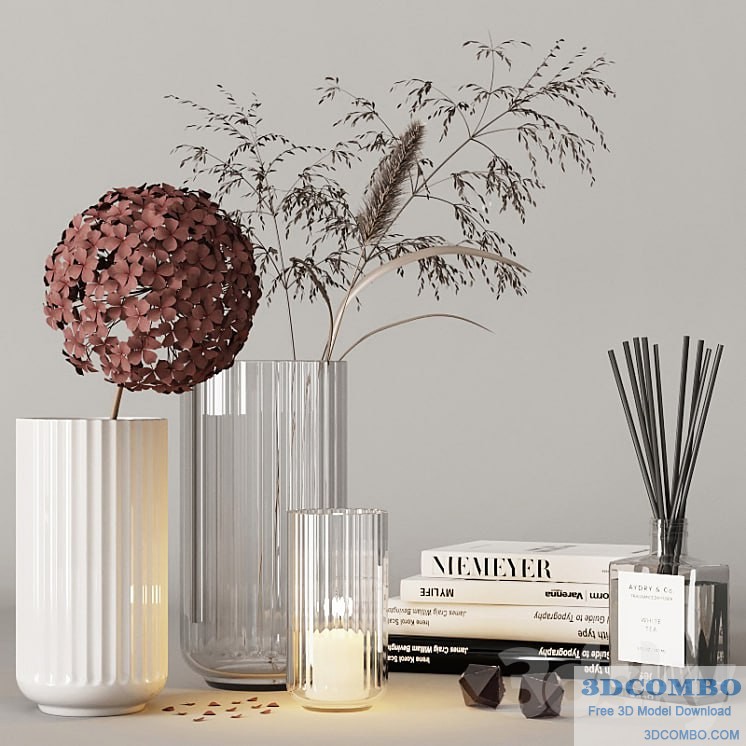 Decorative set with hydrangea and field plants 08