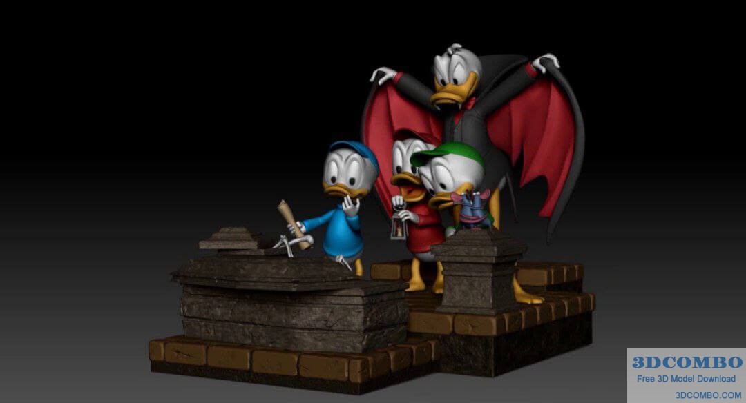 Diorama Donald Dracula Huey Dewey and Louie 3D print model