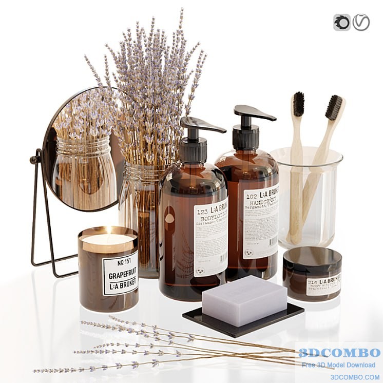 LA Bruket decor set for bathroom with lavender