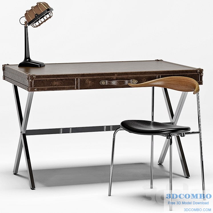 Luke Industrial Leather Desk, CH88 Stacking Chair, Shermer Industrial Lamp