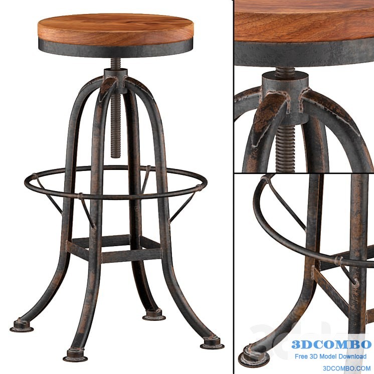 Oleg Industrial loft Iron Base Reclaimed Wood Bar Counter Stool