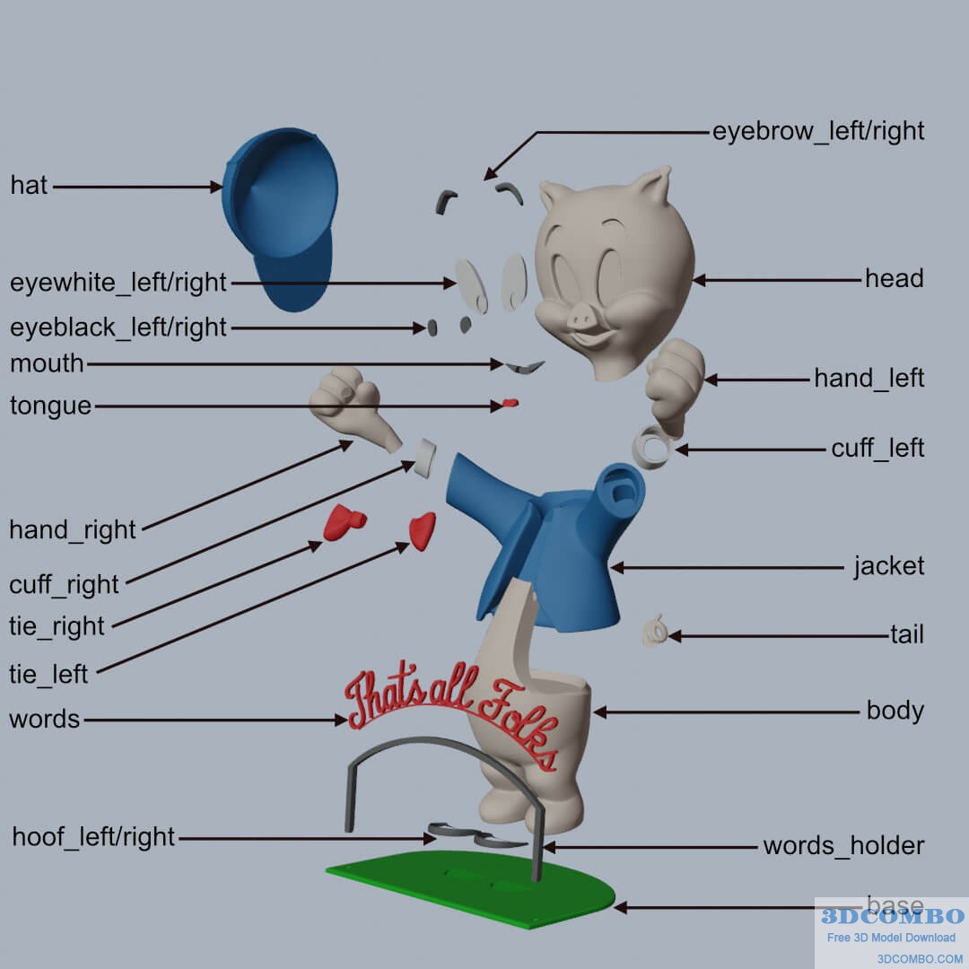 Porky Pig 3d Model1.3dcombo.com