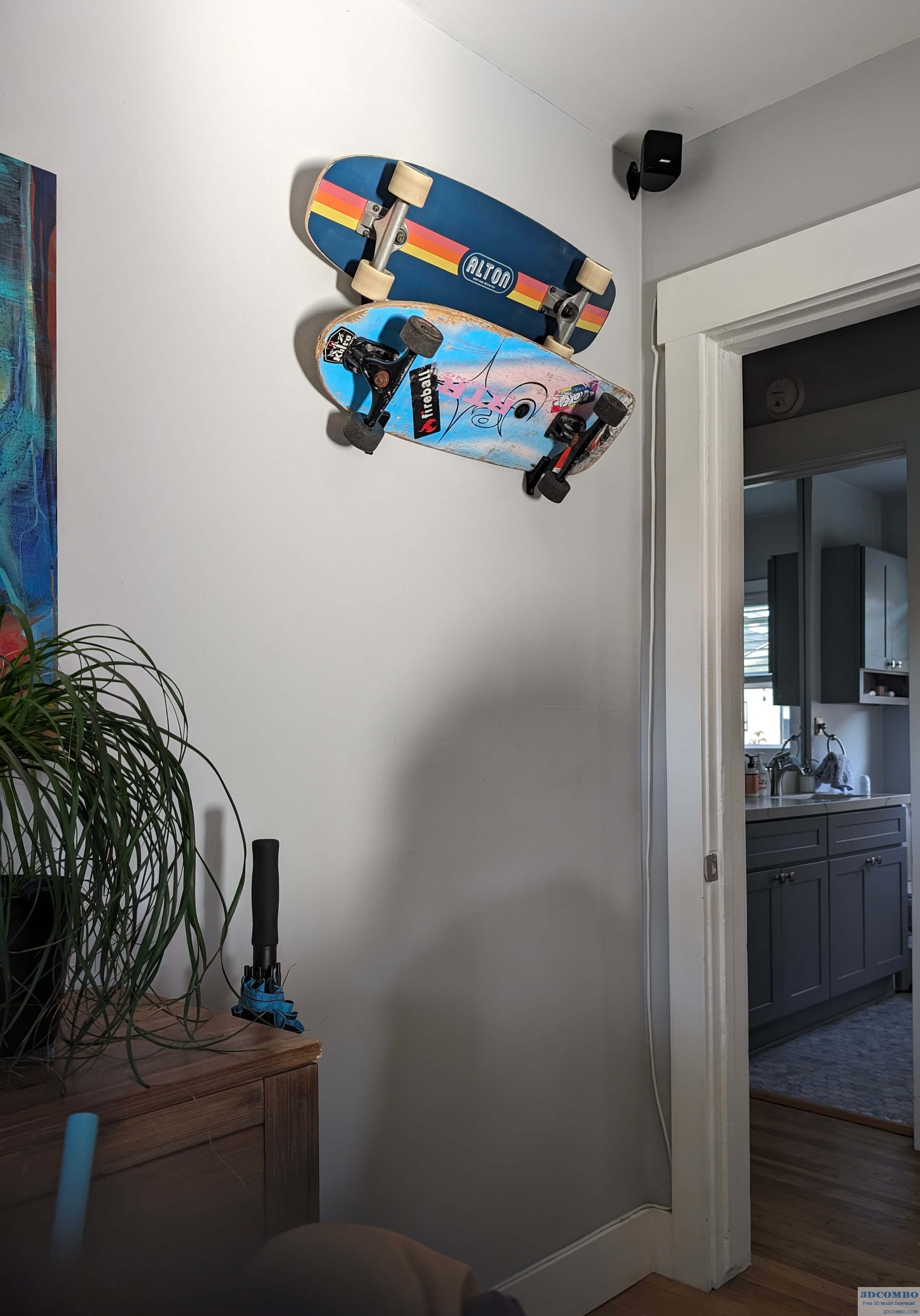 SKATEBOARD WALL MOUNT / SKATEBOARD RACK / SKATEBOARD HOOK - FREE 3D MODEL 3D PRINTABLE OR CNC ROUTER / LASER