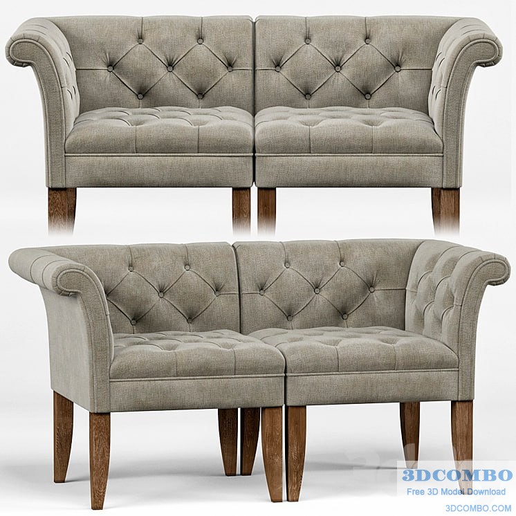 Trenton French Country Tufted Beige Linen Corner Chair